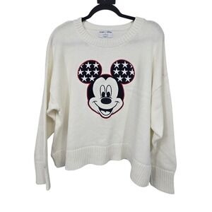 Old Navy X Disney Mickey Mouse Patriotic Stars Crewneck Sweater Womens XL Cotton